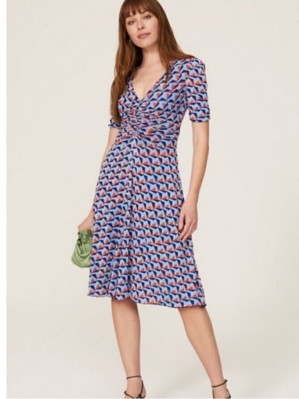 Diane von Furstenberg Koren Reversible Mesh Midi Dress Large Blue Floral